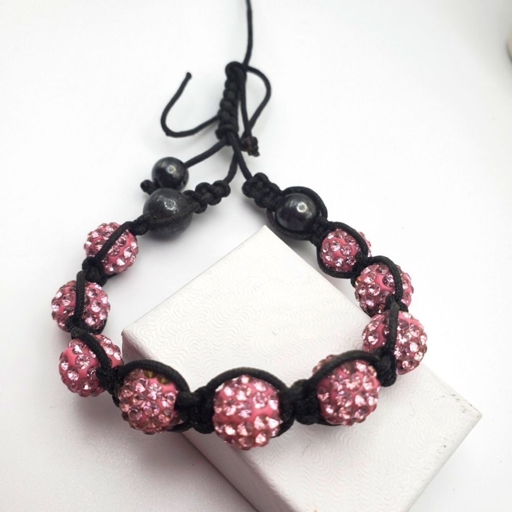 Pink crystal encrusted bracelet barbiecore edgy steampunk rock jewelry B0632